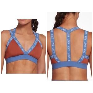 Nike Indy Striped Sports Bra Strappy Blue Light Support Removable Cups Women XS